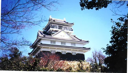 木々の間から見上げた岐阜城の天守。改修前の姿
